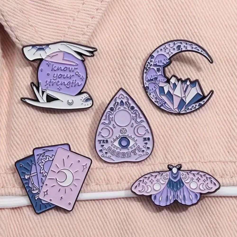Set of 5 purple “witchy vibes” alloy pins